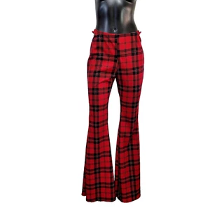 Pantalones de moda Just Polly para mujer L rojo búfalo a cuadros recorte cadera acampanada pierna - Imagen 1 de 8