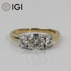 3.50 CTW Three Stone Round Lab Grown Diamond Engagement & Wedding 14K Gold Ring - Picture 1 of 24