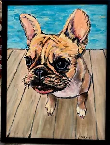 French Bulldog Painting Colorful Contemporary Folk Art Signed Framed was $ 350 - Picture 1 of 8