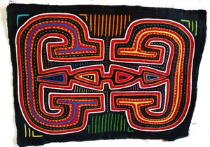 Vintage Kuna Mola handgenähte umgekehrte Applikation Panama geometrisch mit "Rickrack" - Bild 1 von 1