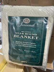 Savannah 100% Cotton Thermal Blanket Size King Natural Yr-Round Comfort Washable - Picture 1 of 3