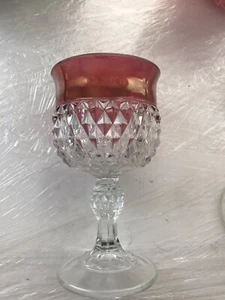 Vintage Indiana Glass Ruby Band Diamond Point 6 Oz White Glass - Picture 1 of 1