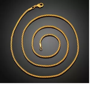 Massive 18K Gold gefüllt anlaufgeschützt 3mm Runde Box Gliederkette Halskette 16"-32 Zoll - Bild 1 von 2