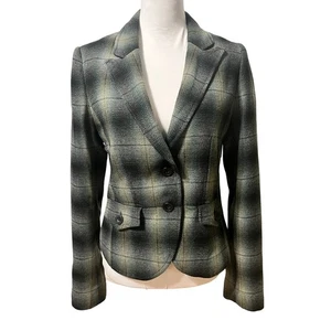 H&M grün karierter Wollblazer Jacke Gr. 10 dark academia old money adrette Tartan - Bild 1 von 7