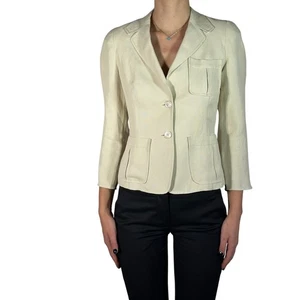 DONNA KARAN Linen Blend Blazer Single Breasted Pocket Beige Women's IT 40 US 4 - Picture 1 of 9
