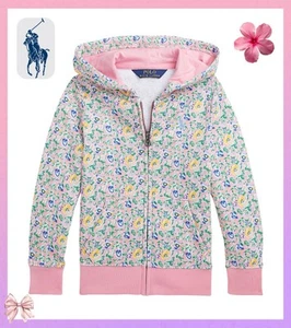 Polo Ralph Lauren Girls Pink Floral French Terry Full-Zip Hoodie Size 4 - Picture 1 of 5