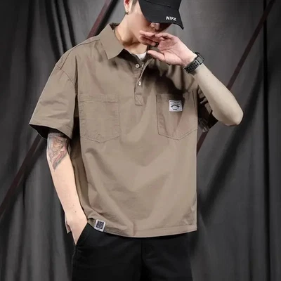 With Collar T Shirt for Men Black Plain 100℅ Cotton Casual Aesthetic 5xl Tee Lux - Image 1 of 4