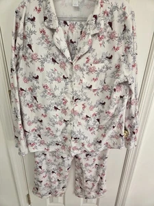Adonna Sleepwear Size Large 2 Pc. Flannel Pajama Set Cardinals Long Slvs Used - Picture 1 of 10