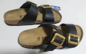Birkenstock Arizona Big Buckle Slide Sandal Black SZ 40 GOLD BUCKLE "NOOB" - Picture 1 of 4
