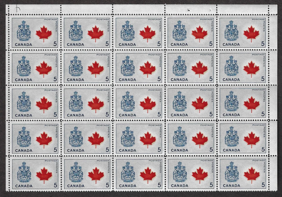 Canada - Pane of 25 Leaf Variety - 1966, Floral Emblems / Canada #429A+429Ai MNH - Image 1 of 1