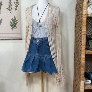 Y2k Open Knit Fringe Cardigan Sweater Fairy Grunge Gloomy Coquette Goblincore S - Bild 1 von 5