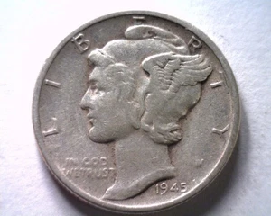 1945-D MERCURY DIME EXTRA FINE XF EXTREMELY FINE EF NICE ORIGINAL COIN 99c SHIP - Picture 1 of 2