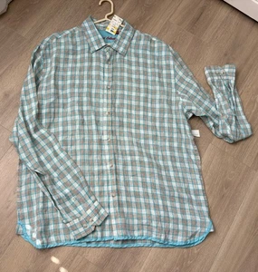 Report Collection Linen Button Up Shirt Mens Sz XXL Blue Plaid Long Sleeve NWOT - Picture 1 of 8