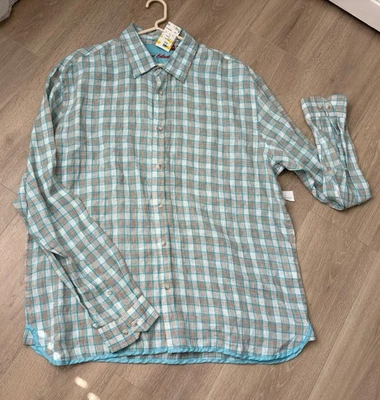 Report Collection Linen Button Up Shirt Mens Sz XXL Blue Plaid Long Sleeve NWOT - Image 1 of 4