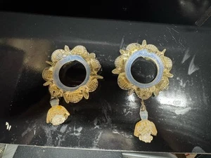 2 Opalescent/ Gold Murano Glass Chandelier Rings and Finials VINTAGE - Picture 1 of 11