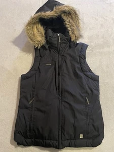 Columbia XCO Goose Down Vest Hooded Fur Trim Womens Small Full Zip Black - Picture 1 of 3