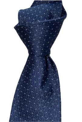 Gravata de pescoço BRIONI azul com geometria branca 3,5" seda jacquard nova sem etiquetas - Imagem 1 de 4