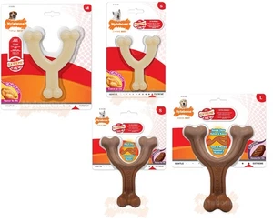 Nylabone Extreme Dog Chew Wishbone Chicken or Bison Flavour Tough Clean Teeth - Picture 1 of 4