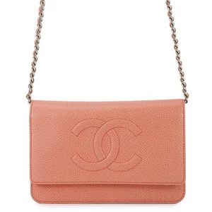 CHANEL CC Logo Chain Wallet Calfskin salmon pink A48654 - Picture 1 of 17