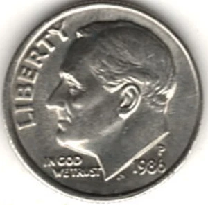 1986 P CLAD ROOSEVELT DIME IN BU CONDITION           stk 44 - Picture 1 of 4