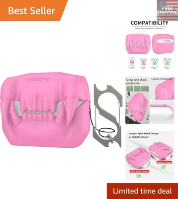 Funda Protectora Diente de Tigre 3D para AirPods Pro 2 en Rosa Vibrante - Elegante y Divertida Foto 1 de 4