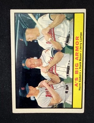1961 Topps #119 A's Big Armor (Hank Bauer / Lumpe / Siebern)  EX - Image 1 of 2