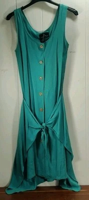 Maxi Vestido Vintage Años 90 Carole Little Azul Aqua Arena Seda Lavada Talla 4. Nuevo con etiquetas Y2K Foto 1 de 4
