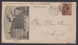 1886 lithographierter Werbebrief 2c Banknote Stempel Philadelphia nach Detroit - Bild 1 von 2