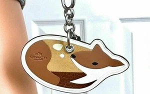 COACH Ciervo Cierva Bolso de Mano Llavero Cuero Cartera Dije Nuevo con Etiquetas - Imagen 1 de 2