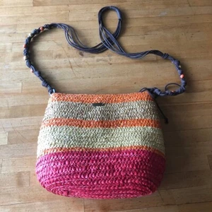 Sun N Sand Womens Shoulder Straw Beach Bag Orange Pink Color - Picture 1 of 10