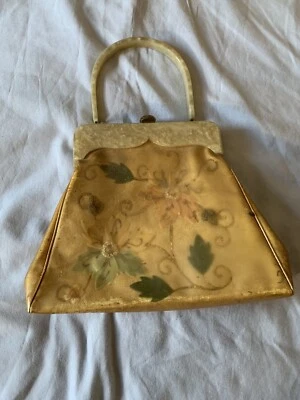 Rialto Vintage NY Silk Embroidered Purse W/ Plastic Overlay Bakelite Handle - Image 1 of 4