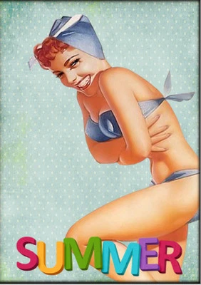 Summer Swim Pinup Collage 8x10 Craft & Quilt Fabric Block -Buy 2, Get 3rd FREE!  - Image 1 of 2