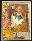 Eater Greetings Woolson Spice Lg Victorian Trade Card - Girl w/ Flower in Egg