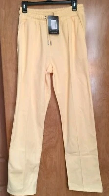 Jogger BooHoo Hombre Tricot Pierna Ancha Plisado Frontal, Mediano, Amarillo Pastel, Nuevo con Etiquetas Foto 1 de 4