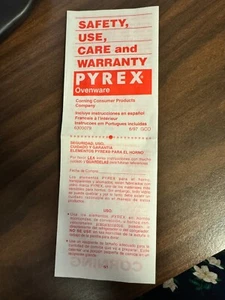 Vintage 1997 Pyrex Ovenware Safety Use Care Warranty Advertisement - Picture 1 of 2