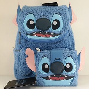 Loungefly Disney Lilo & Stitch Stitch Plush Sherpa Mini Backpack & Wallet Set