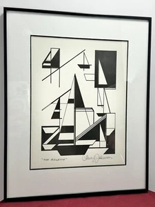 Abstrakter Druck "The Regatta" signiert Cheryl Johnson gerahmt EUC 12" x 10" - Bild 1 von 8