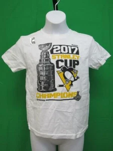 New Pittsburgh Penguins 2017 Champions Kids Size M Medium 5/6 White Reebok Shirt - Picture 1 of 5