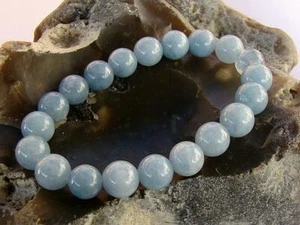Herren Damen Natur Edelstein Armband 10 mm Aquamarin Perlen Geschenk Schmuck - Bild 1 von 3