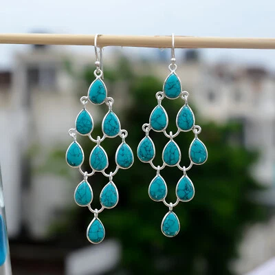 Chandelier Earrings, Turquoise Earring,925-Sterling Silver Earring,Gift For Her. - Image 1 of 3
