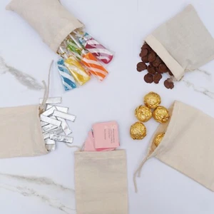 3"x5" Cotton Single Drawstring Muslin Bags (Natural color)- SET OF 25 - Picture 1 of 6