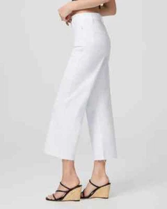 NEW PAIGE JEANS ANESSA ANKLE WIDE LEG CRISP WHITE RAW HEM FRAY DENIM SIZE 30 **H - Picture 1 of 5