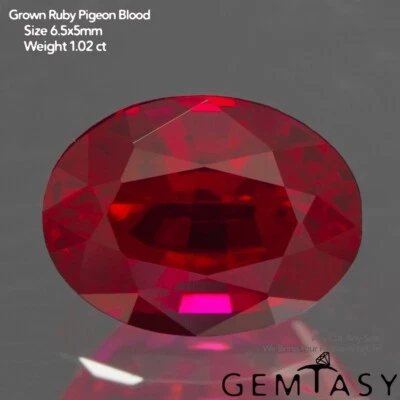 Cut stone - Ruby Pigeon blood Czochralski (Pulled) lab grown 6.5x5mm 1.02ct - Image 1 of 4