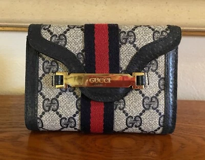 Cartera GUCCI GG Supreme tarjetero y monedas azul marino/rojo Foto 1 de 4