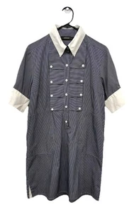 GINGER SMART Navy & White Striped Collared Dress Size 12-14 - Picture 1 of 3