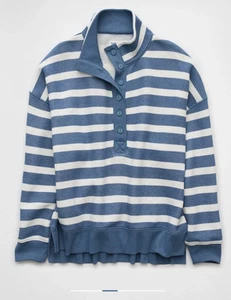 American Eagle Women’s Big Hug Henley Sweatshirt -Blue Breeze - Small - NWT - Picture 1 of 2