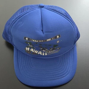 Hawaii Hawaiian Islands Map Snapback Trucker Hat OSFM Mesh Back Blue - Picture 1 of 8