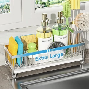 Extra Large Sink Caddy Organizer with Drying Stone, White Sponge Holder for K... - Picture 1 of 7