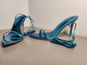 Brand New - Lace Up Heeled Sandals Neon Blue- UK Size 6 - Picture 1 of 7