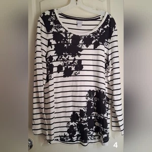 Chicos ZenErgy garden Striped Tunic Tee Size 2 black/white Casual Boho - Picture 1 of 6